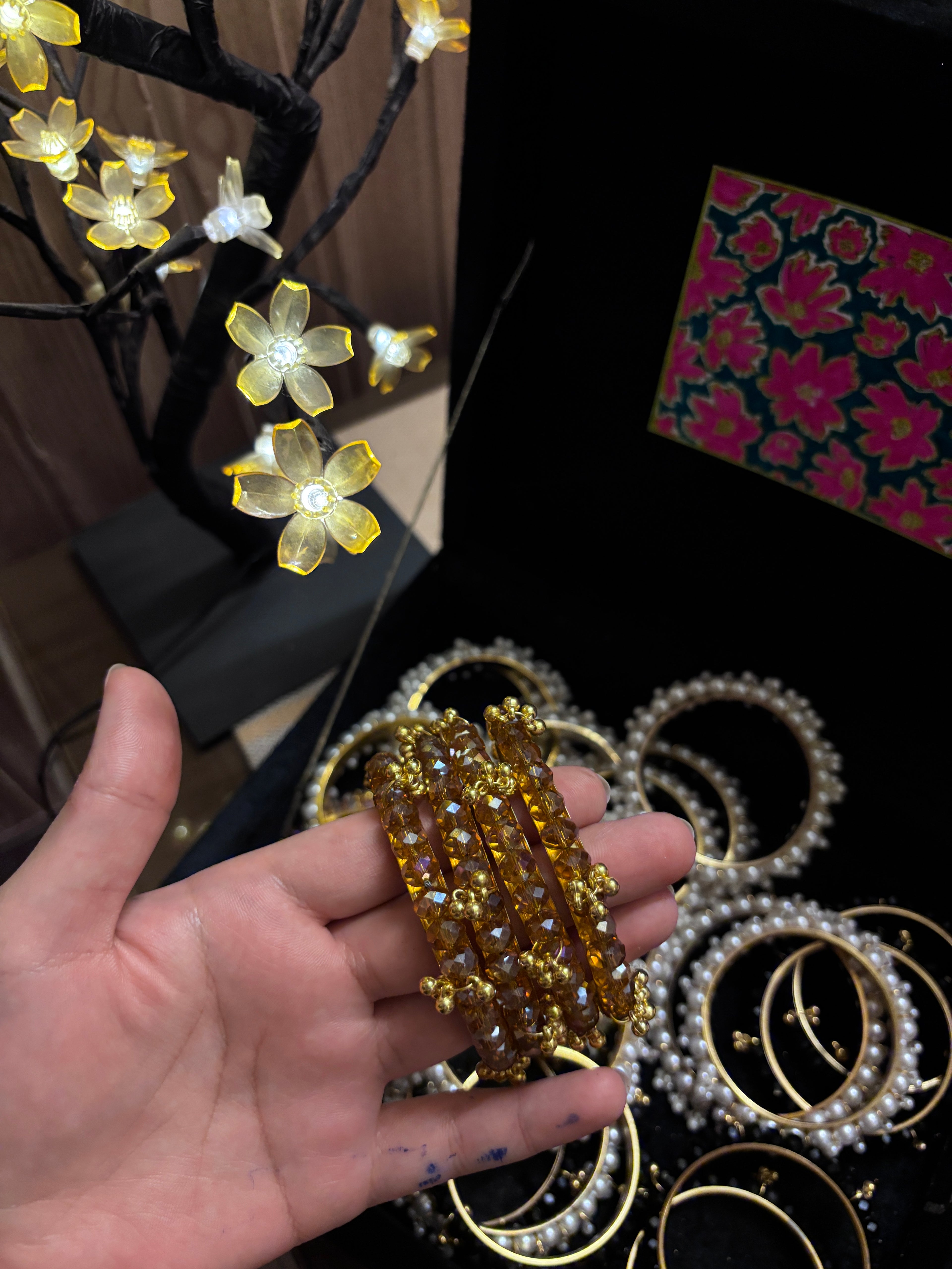 Royal Amber Crystal Chooriyan with Ghungroo | Traditional Desi Bangles