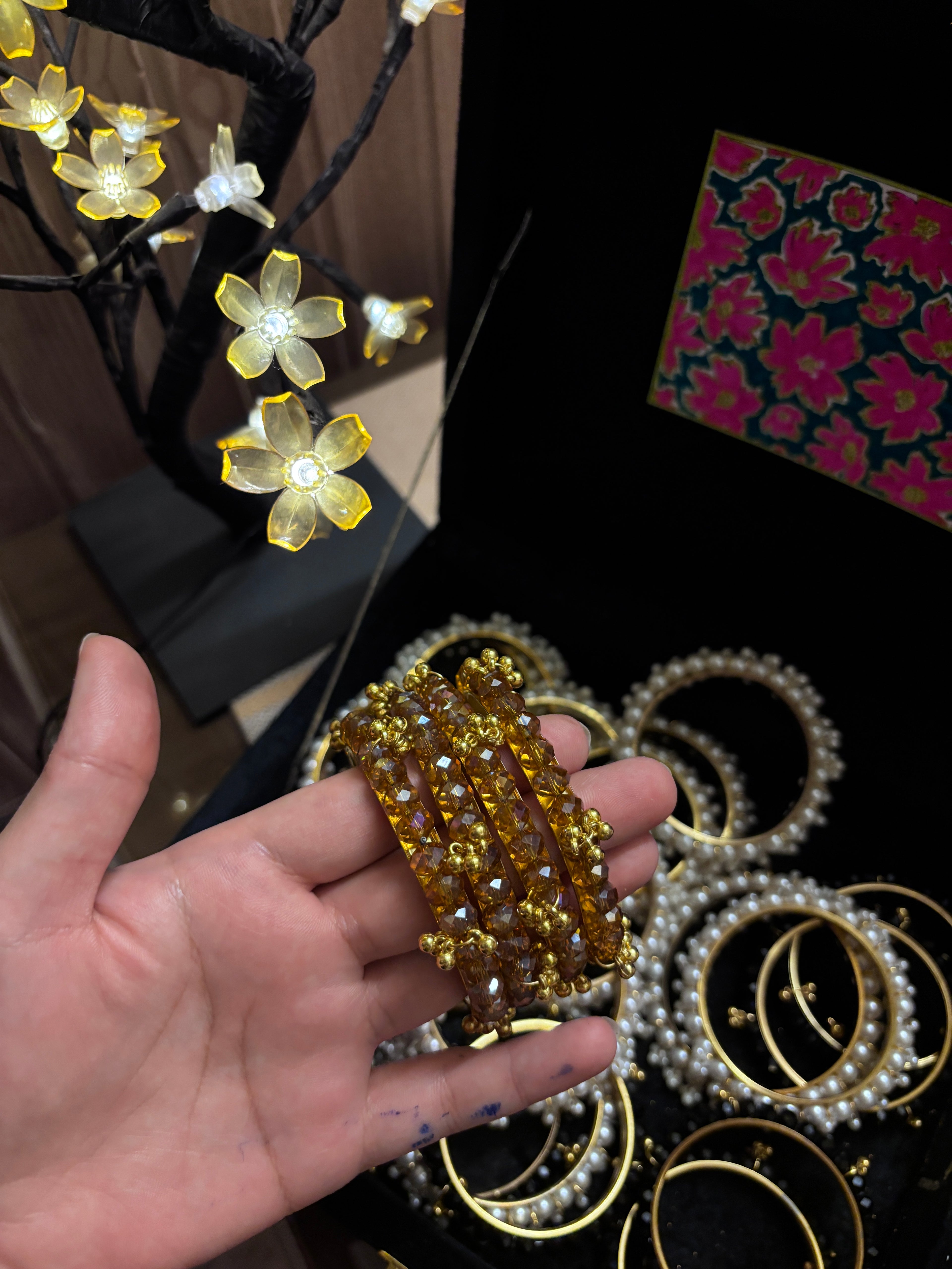 Royal Amber Crystal Chooriyan with Ghungroo | Traditional Desi Bangles