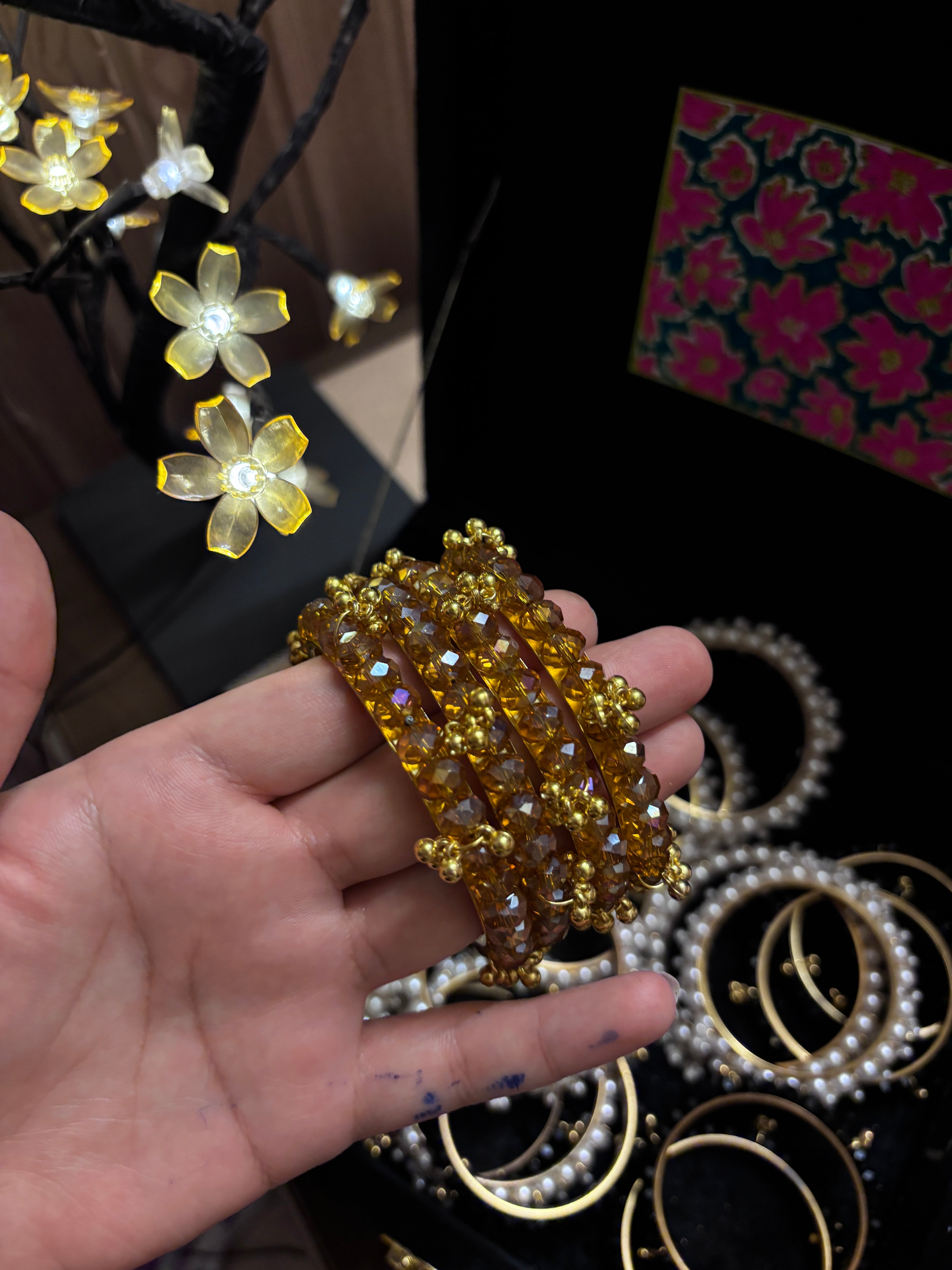 Royal Amber Crystal Chooriyan with Ghungroo | Traditional Desi Bangles