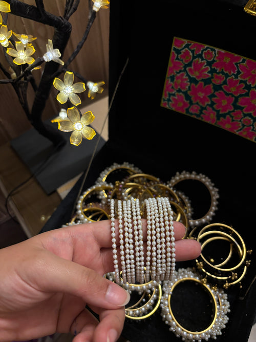 Elegant Multi-Layer Pearl Chooriyan Set | Traditional Desi Pearl Bangles