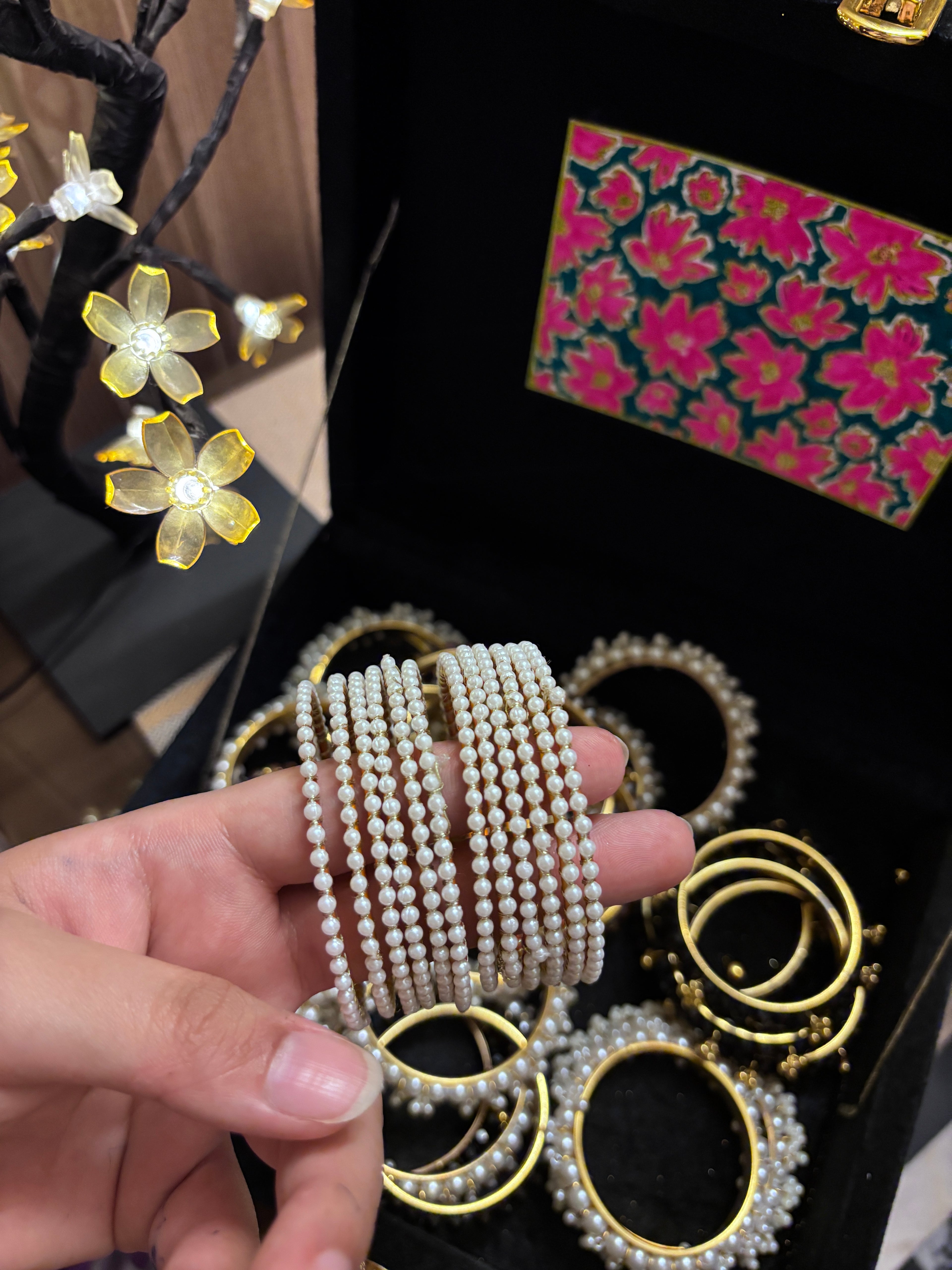 Elegant Multi-Layer Pearl Chooriyan Set | Traditional Desi Pearl Bangles