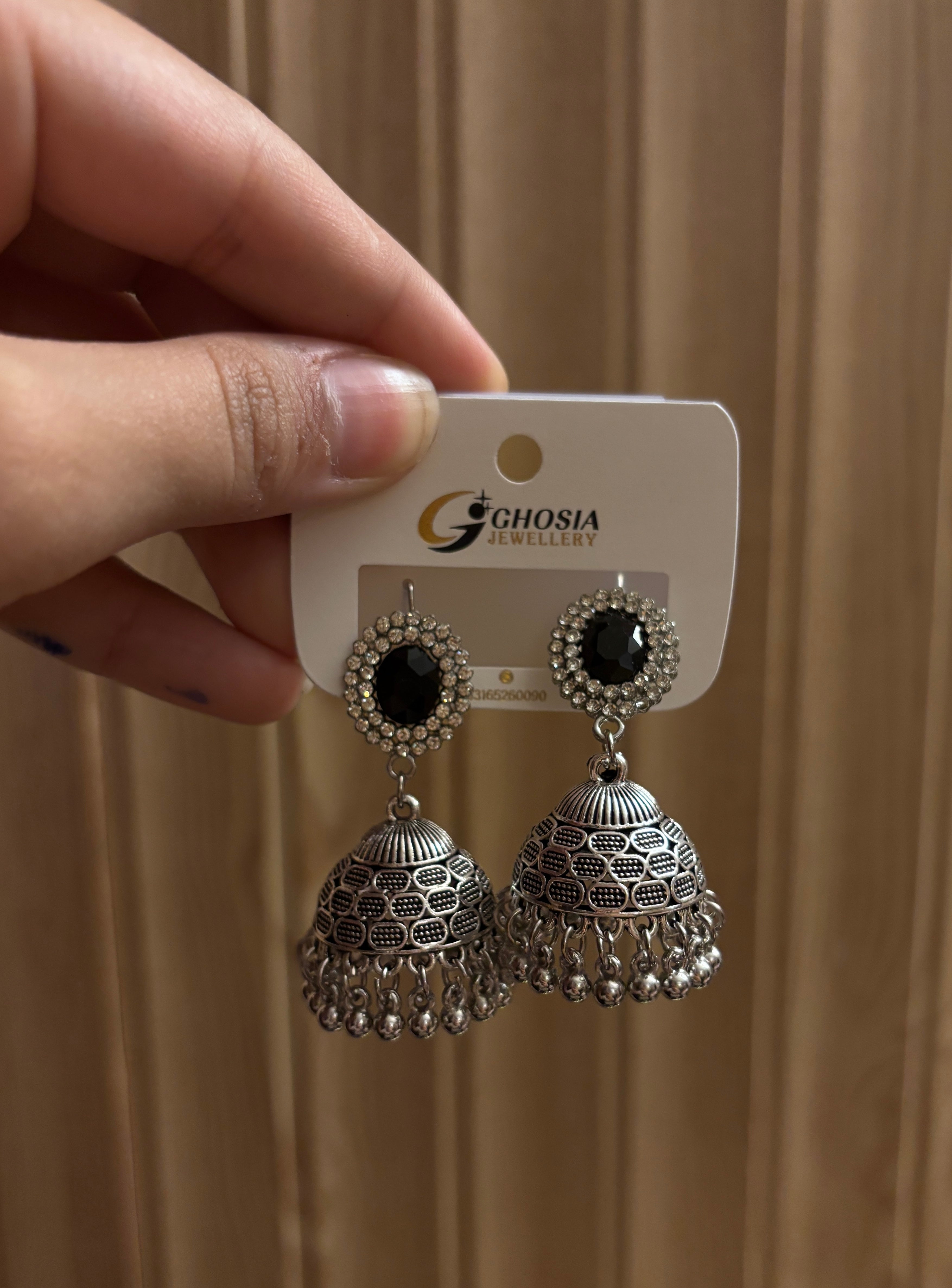 Silver Jhumka with Black Stone