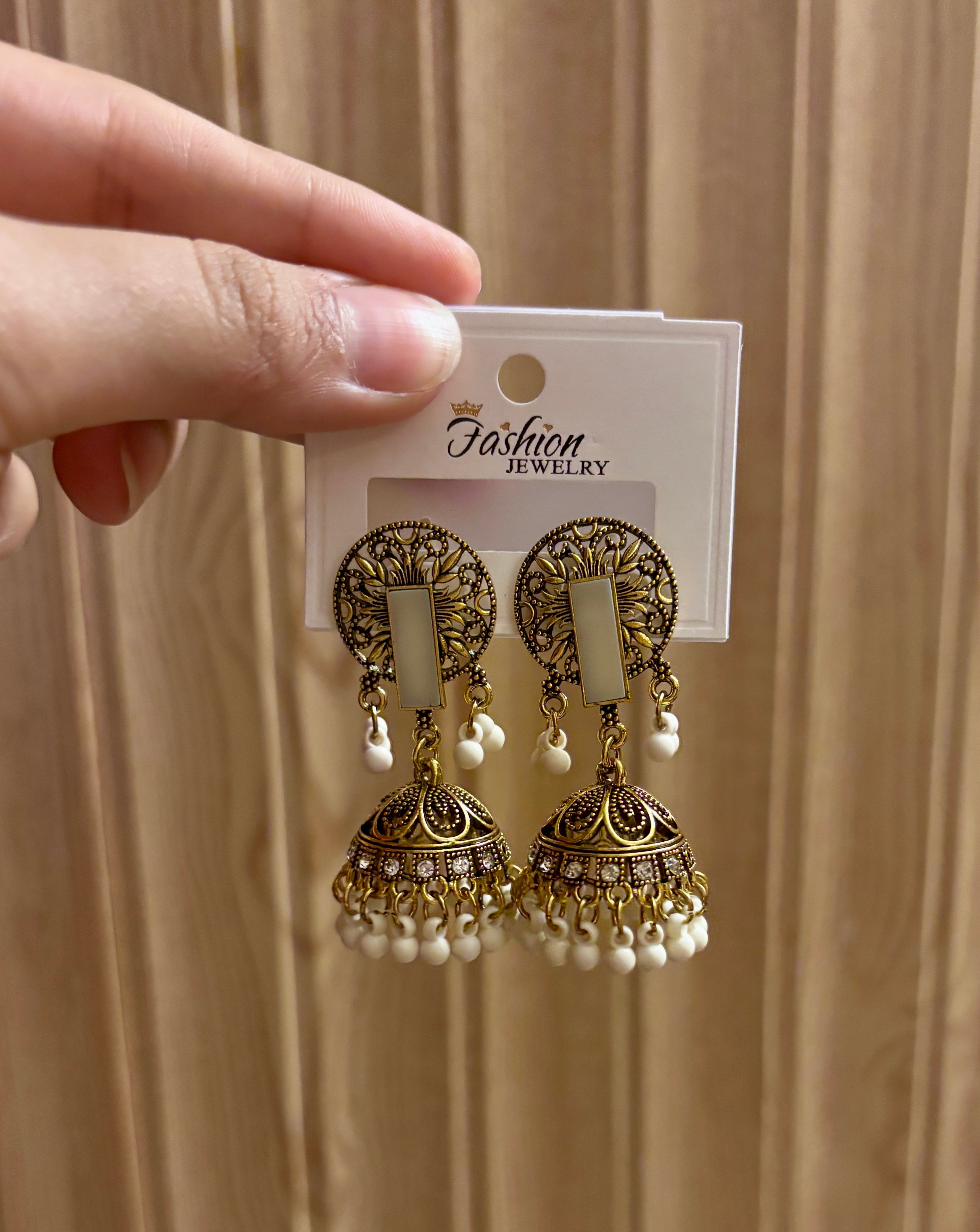 Jhumka with White pearls